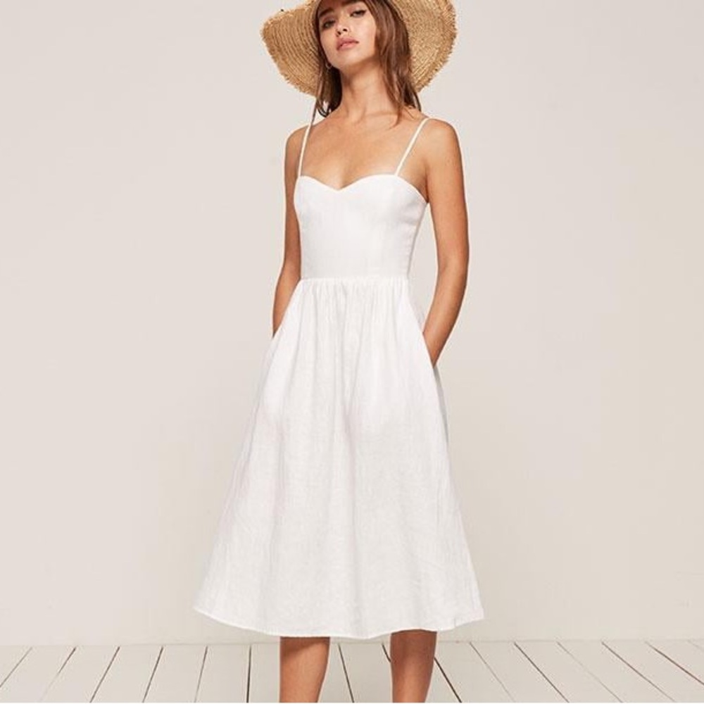 NWOT REFORMATION OLIVIA WHITE LINEN DRESS SIZE 2